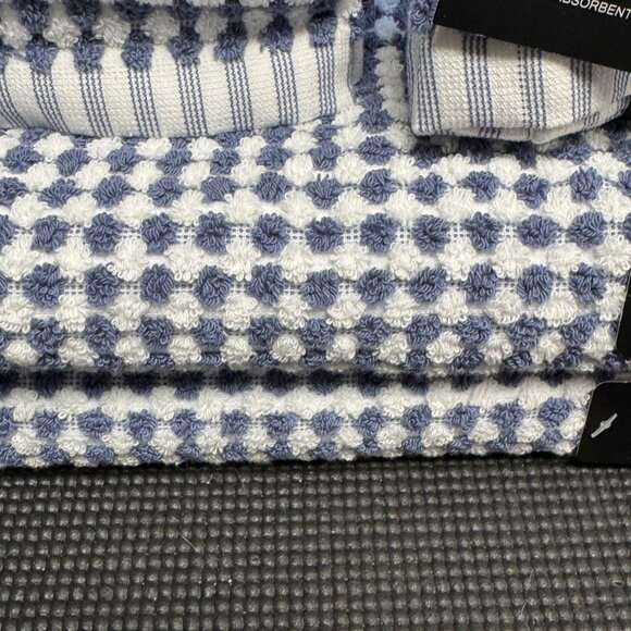 8 Pc. DKNY Monet Tile Blue White Squares Dots Stripes Towel Set Towels Gingham - Picture 9 of 11